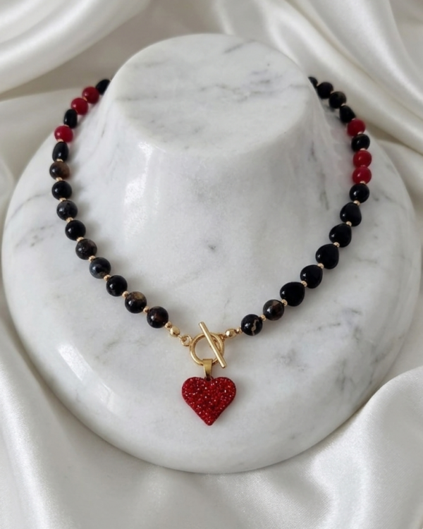 386e Naszyjnik turmalin kamień naturalny 52cm stal chirurgiczna nierdzewna naszyjnik