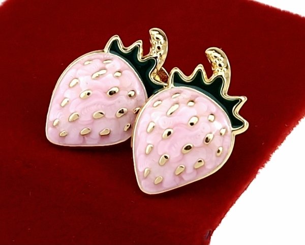 1172c Kolczyki złote stal chirurgiczna 316L wtyczki nierdzewna truskawka