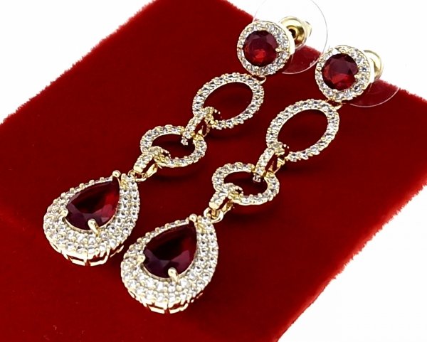 4285 Kolczyki złote pozłacane wiszące 14K cyrkonie