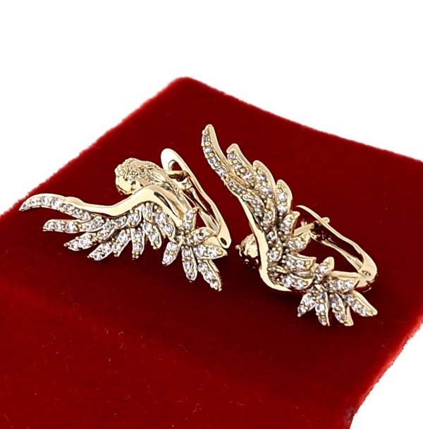 sz288 Kolczyki złote pozłacane 14k wiszące anioł