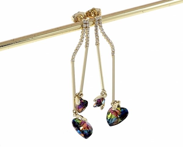 060 Kolczyki złote pozłacane Austrian Crystal wiszące 14K cyrkonie Xuping serce