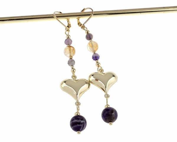 180 Kolczyki złote stal chirurgiczna wiszące cytryn ametyst kamień naturalny