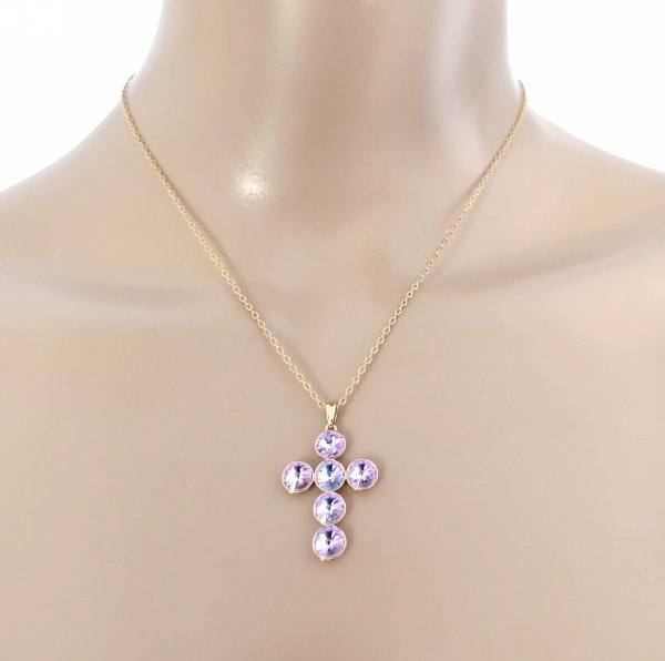 1858b Złoty naszyjnik 40+5cm pozłacany 18k Swaro Austrian Crystal krzyż