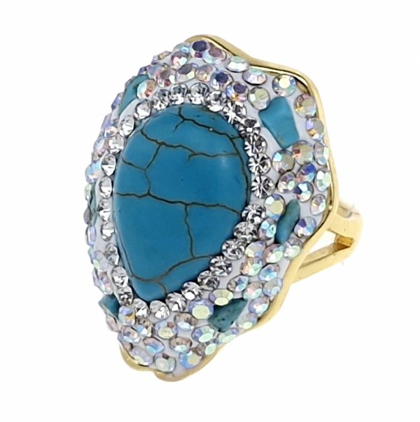 1926a Pierścionek złoty pozłacany 14k turkus kamień naturalny regulowany