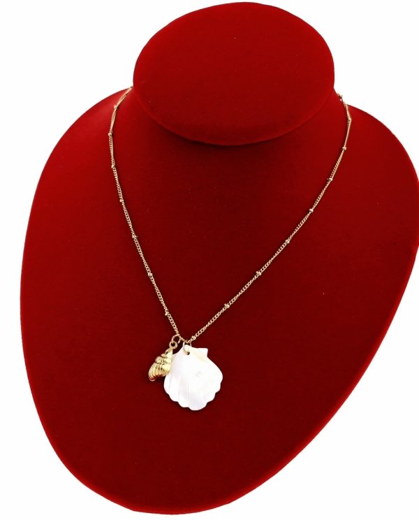3180 Złoty łańcuszek naszyjnik 40+5 stal chirurgiczna 316L muszelka lato plaża wakacje