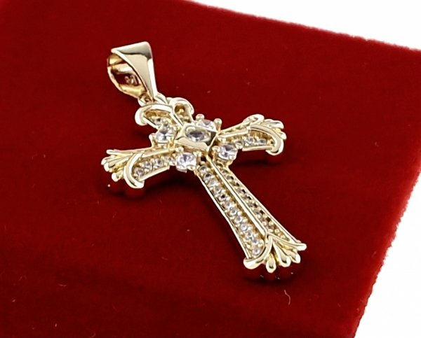 1745L Złota zawieszka błyszcząca pozłacana 14k cyrkonie krzyż