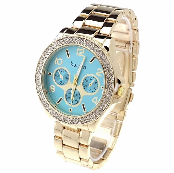 2689 Ekskluzywny damski złoty zegarek błyszczący Kurren klasyk 