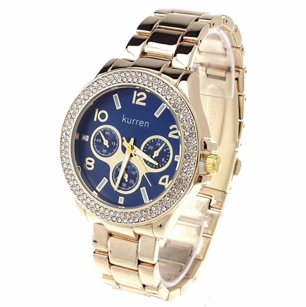 4766 Ekskluzywny damski złoty zegarek błyszczący Kurren klasyk 