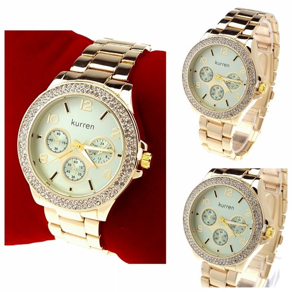4359 Ekskluzywny damski złoty zegarek błyszczący Kurren klasyk 
