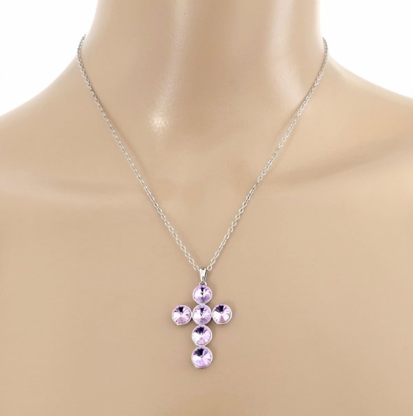 2854 Srebrny naszyjnik 40+5cm pozłacany białym złotem Swaro Austrian Crystal krzyż