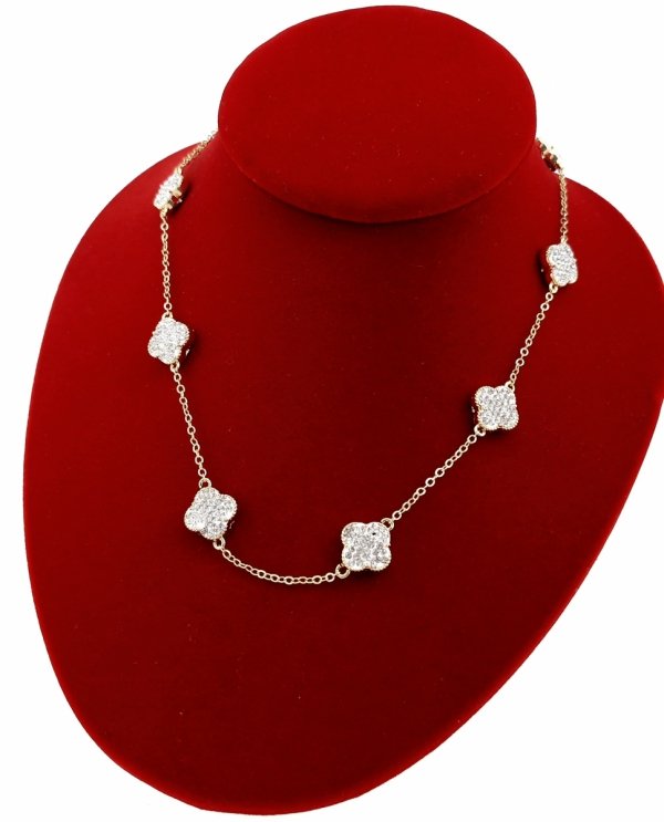 1212d Złoty łańcuszek naszyjnik 45+5cm pozłacany 14k cyrkonie koniczyna marokańska