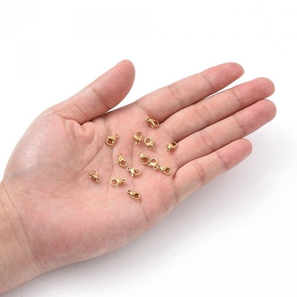 3238 Karabińczyk 20x złoty stal chirurgiczna 11x7x3mm do łańcuszka lub bransoletki 