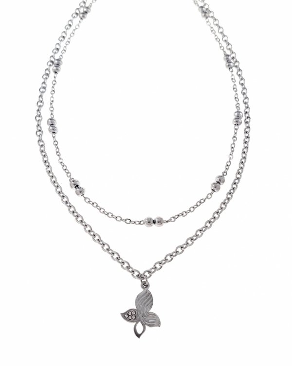 3916 Srebrny naszyjnik podwójny 40-45+5cm stal chiurgiczna 316L nierdzewna