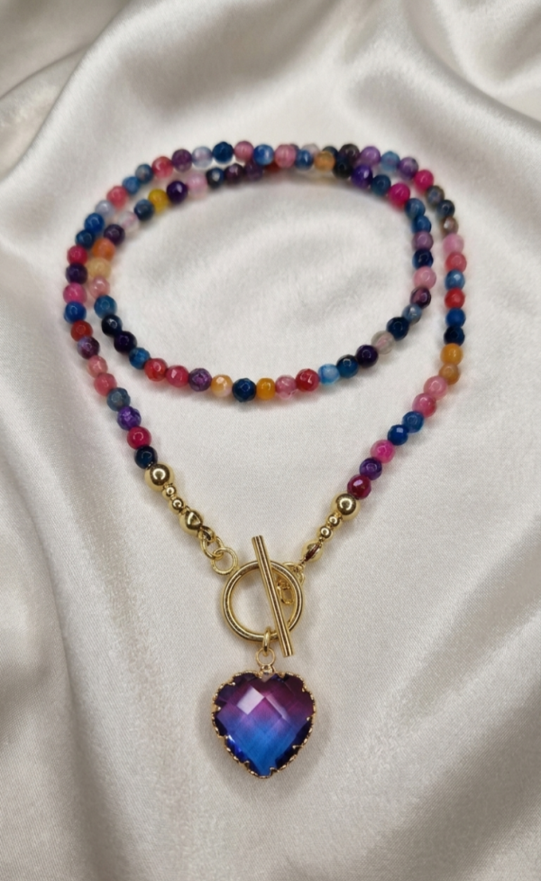 2319L Naszyjnik agat kamień naturalny 42cm stal chirurgiczna nierdzewna 