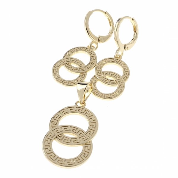 4278 Komplet złoty pozłacany 14k kolczyki zawieszka wzór grecki