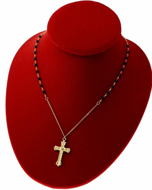3060c Złoty łańcuszek 60+5cm naszyjnik stal chirurgiczna nierdzewna 316L krzyż różaniec