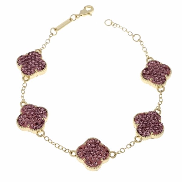 4930 Bransoletka elegancka złota 18+2cm pozłacana 14k cyrkonie koniczyna marokańska