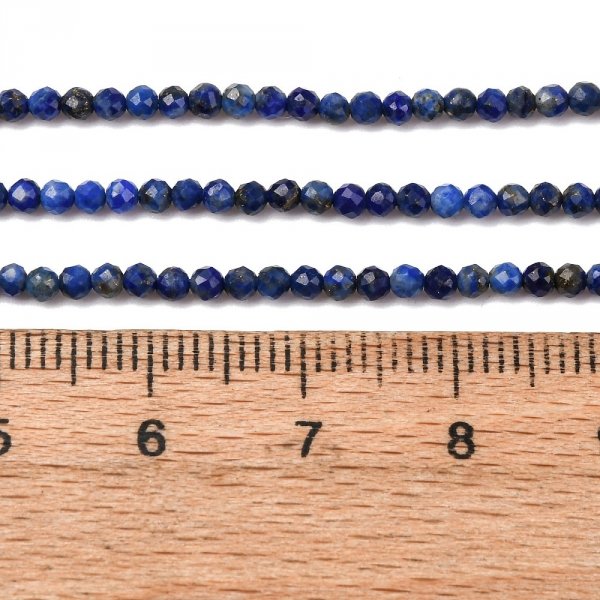 1928b Naturalne koraliki  lapis lazuli, okrągłe, fasetowane, 2 mm, otwór: 0,5 mm, około 197szt./sznur