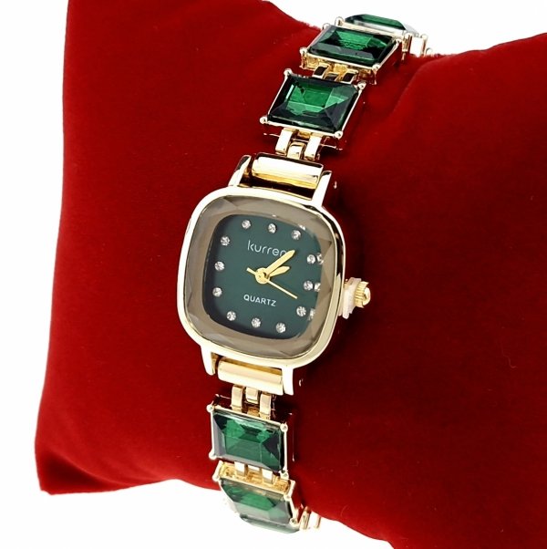 0231 Ekskluzywny damski złoty zegarek błyszczący cyrkonie Kurren klasyk