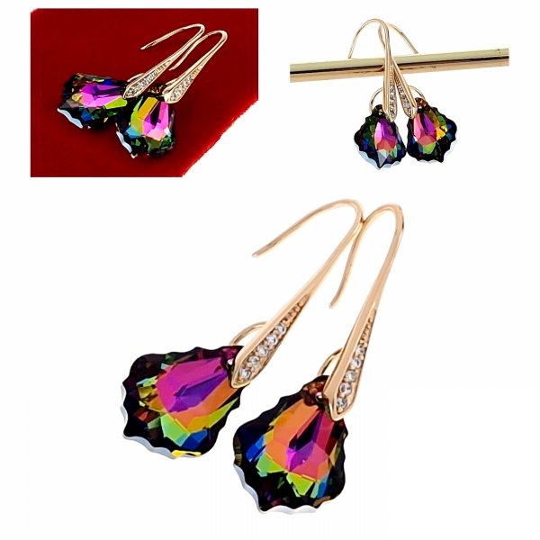 696 Kolczyki złote Austrian Crystal cyrkonia pozłacane 18k Xuping wiszące