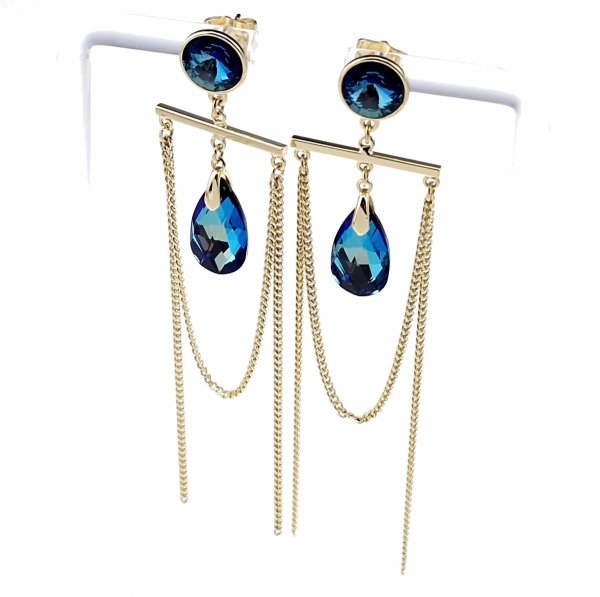 328a Kolczyki złote pozłacane Austrian Crystal wiszące 14K cyrkonie Xuping 