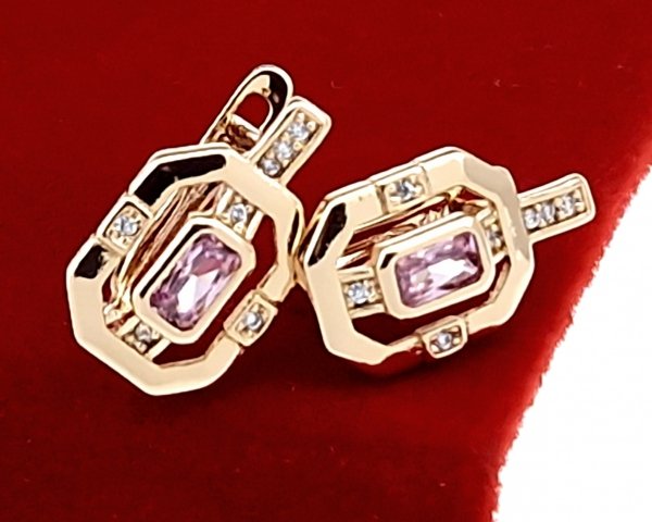 006 Złote kolczyki pozłacane cyrkonie 18k Xuping wiszące 
