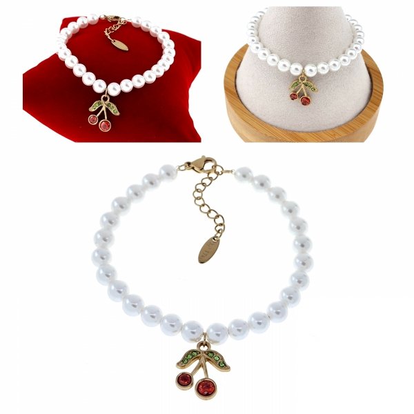 4284 Bransoletka złota 17+3 stal chirurgiczna 316L nierdzewna perły wiśnie