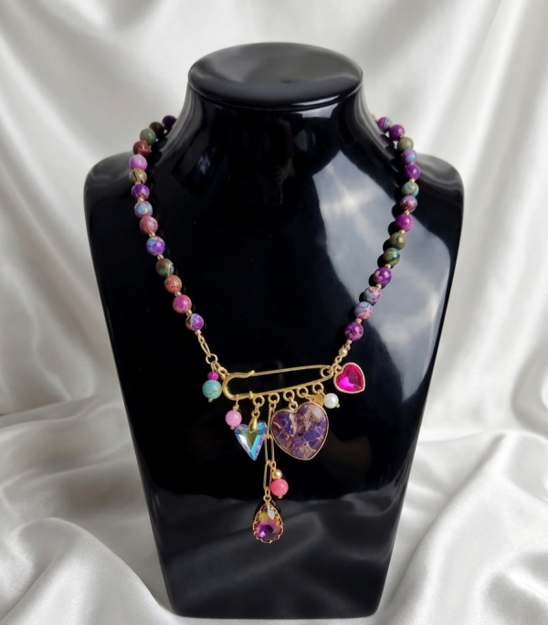 1358d Naszyjnik jaspis cesarski kamień naturalny 45cm stal chirurgiczna nierdzewna