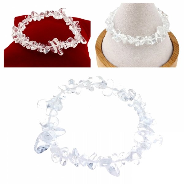 3735f Bransoletka naturalny kamień kryształ górski sieczka na gumce jubilerskiej 