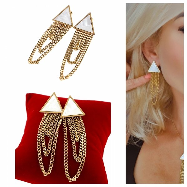 449 Kolczyki złote stal chirurgiczna 316L wiszące trójkąty