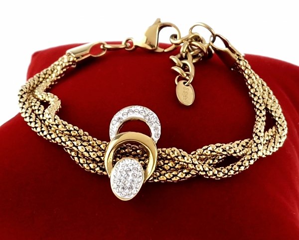 3253 Bransoletka złota 17+3 stal chirurgiczna 316L nierdzewna cyrkonie