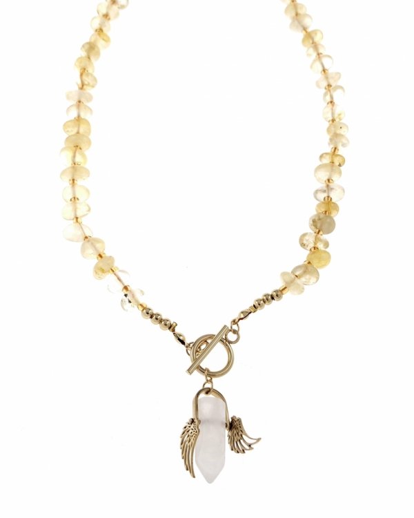 3438 Złoty łańcuszek cytryn kamień naturalny 45cm stal chirurgiczna nierdzewna naszyjnik