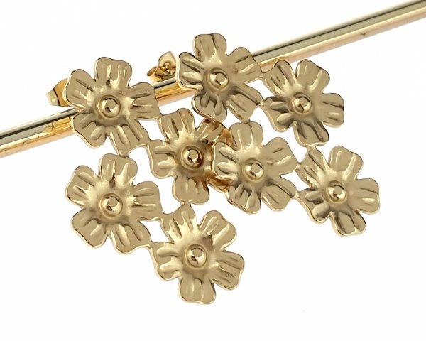 1033 Kolczyki złote stal chirurgiczna 316L wiszące nierdzewna kwiatek