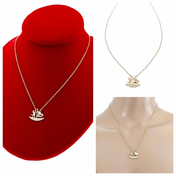 653 Złoty łańcuszek 45+5 naszyjnik pozłacany 14K żaglówka serce młoda para kryształi