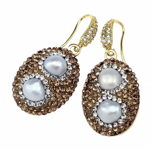 3728i Kolczyki złote kamień perła hodowlana pozłacane 14K kamień naturalny wiszące