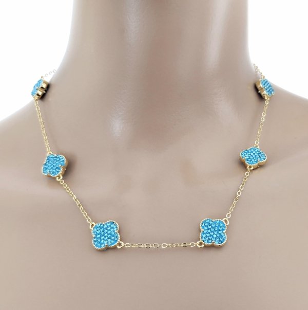 5001 Złoty łańcuszek naszyjnik 45+5cm pozłacany 14k cyrkonie koniczyna marokańska