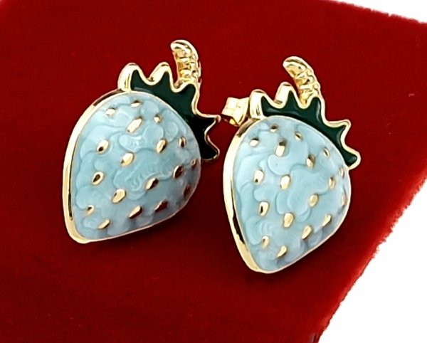 2992 Kolczyki złote stal chirurgiczna 316L wtyczki nierdzewna truskawka