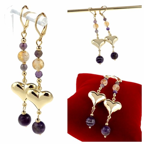 180 Kolczyki złote stal chirurgiczna wiszące cytryn ametyst kamień naturalny