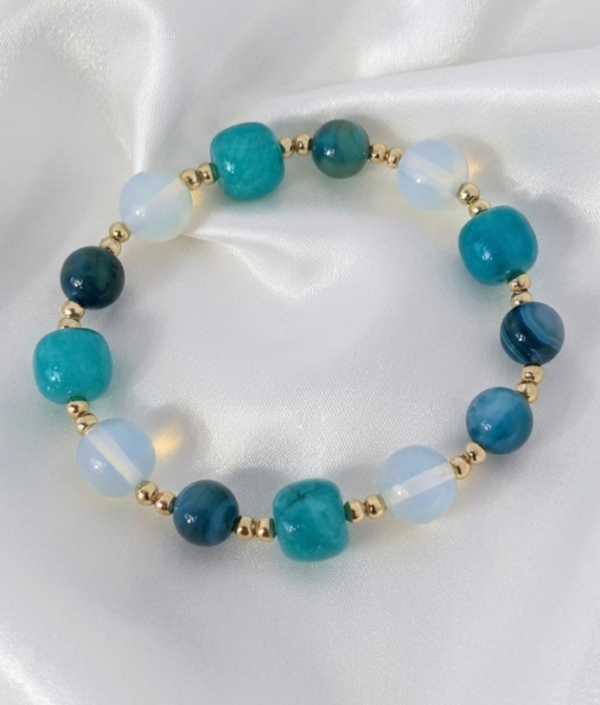 1921h Bransoletka kamień naturalny jadeit opal agat na gumce jubilerskiej