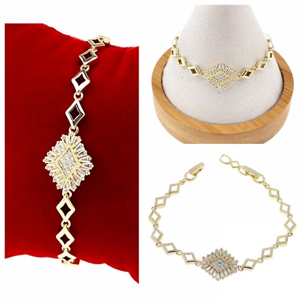4339 Bransoletka złota elegancka cyrkonie 19cm pozłacana 14k Aisadi