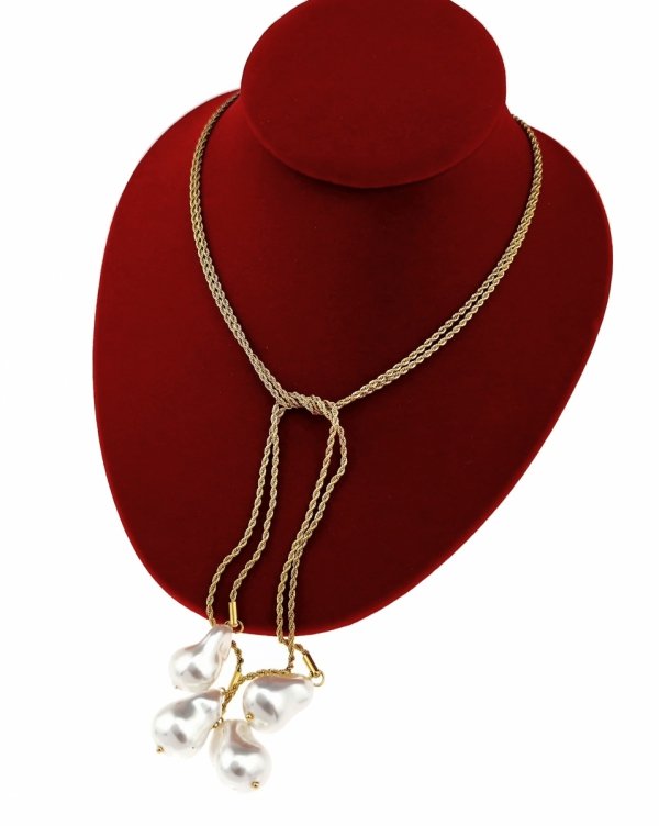 2026 Złoty długi naszyjnik 75cm stal chirurgiczna 316l nierdzewna perły