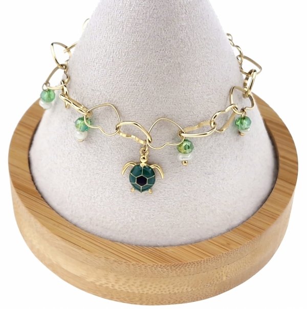 2216 Bransoletka złota 17+3 stal chirurgiczna 316L nierdzewna żółw