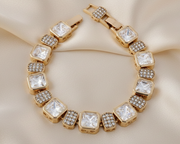 2479 Bransoletka elegancka złota 17+2cm pozłacana 18k cyrkonie