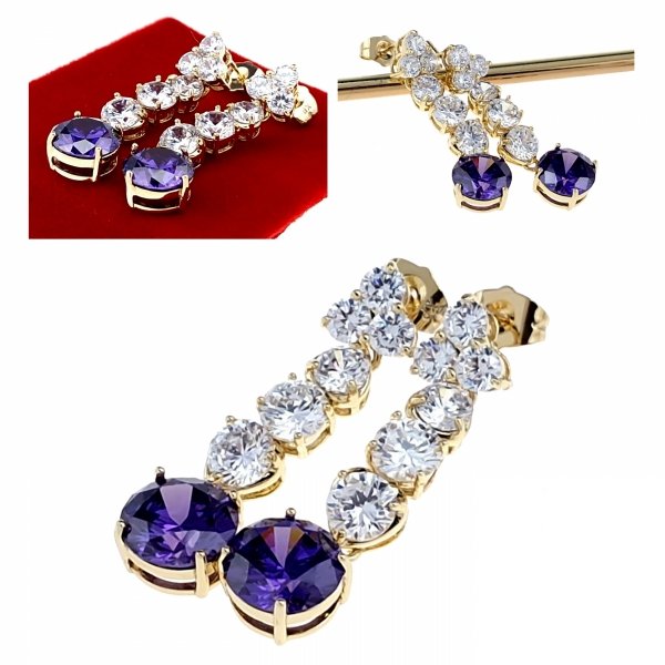 3326 Kolczyki złote pozłacane wiszące 14K Xuping cyrkonie 