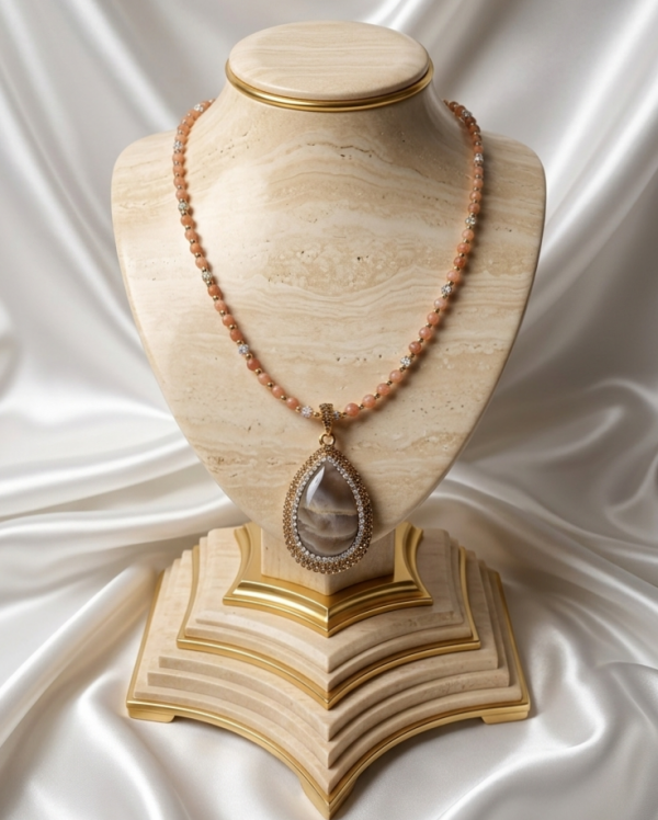 3922 Naszyjnik zloty kamień naturalny kamień słoneczny 60cm  biżuteria królewska