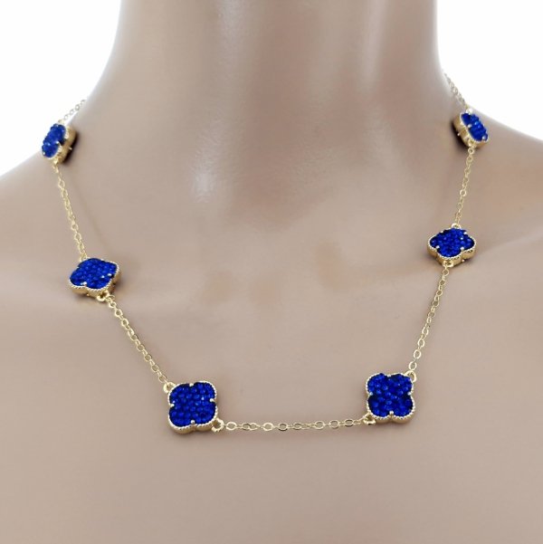 989 Złoty łańcuszek naszyjnik 45+5cm pozłacany 14k cyrkonie koniczyna marokańska