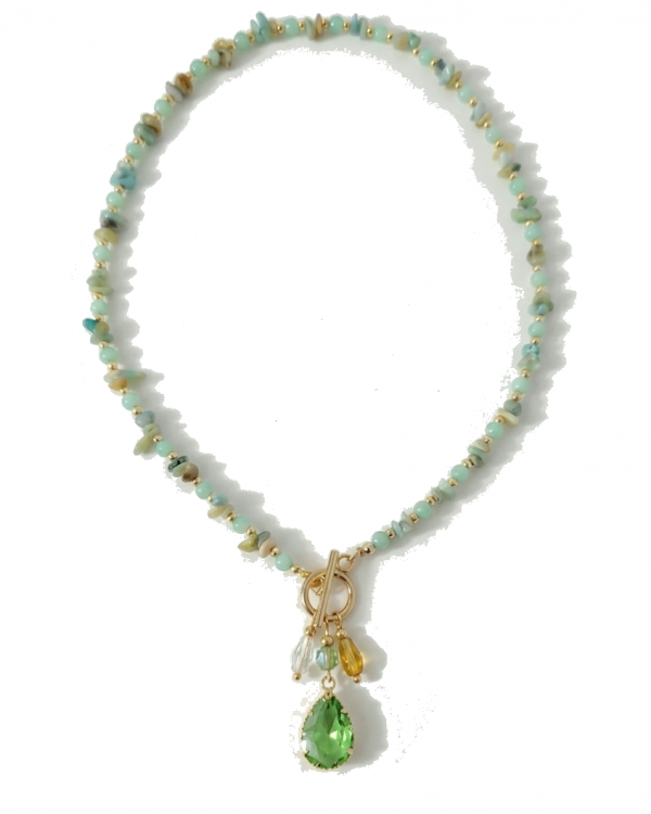 1746k Naszyjnik naturalny kamień amazonit 40cm stal chirurgiczna 316L nierdzewna