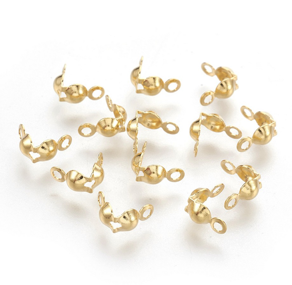 1949 10x Końcówki koralików ze stali nierdzewnej 304, końcówki kalotki, osłona węzła muszlowego, prawdziwe złoto 18-karatowe, 8 x 4 mm, otwór: 1,2 mm, średnica wewnętrzna: 3 mm