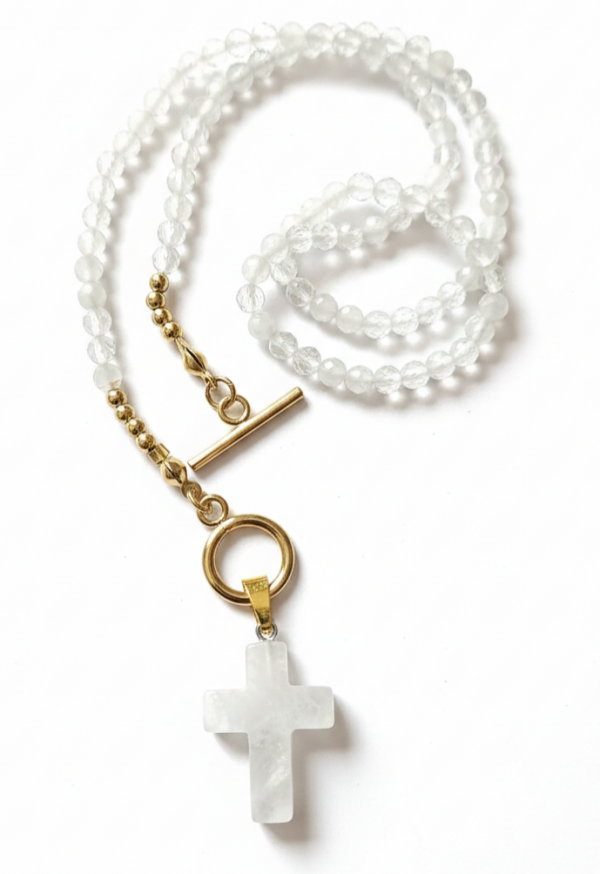 3005 Naszyjnik naturalny kamień kryształ górski 45cm stal chirurgiczna 