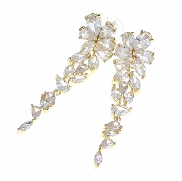 1144 Kolczyki złote pozłacane wiszące 14K cyrkonie Viki Lady